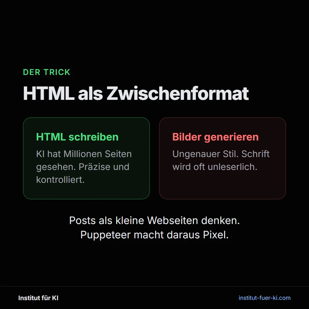 HTML als Zwischenformat: Claude Code schreibt HTML, Puppeteer macht daraus Pixel